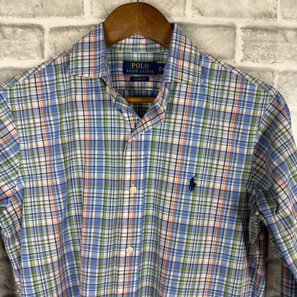 Polo Ralph Lauren Mens XS Classic Fit Plaid Button Down Shirt Multi Color Blue